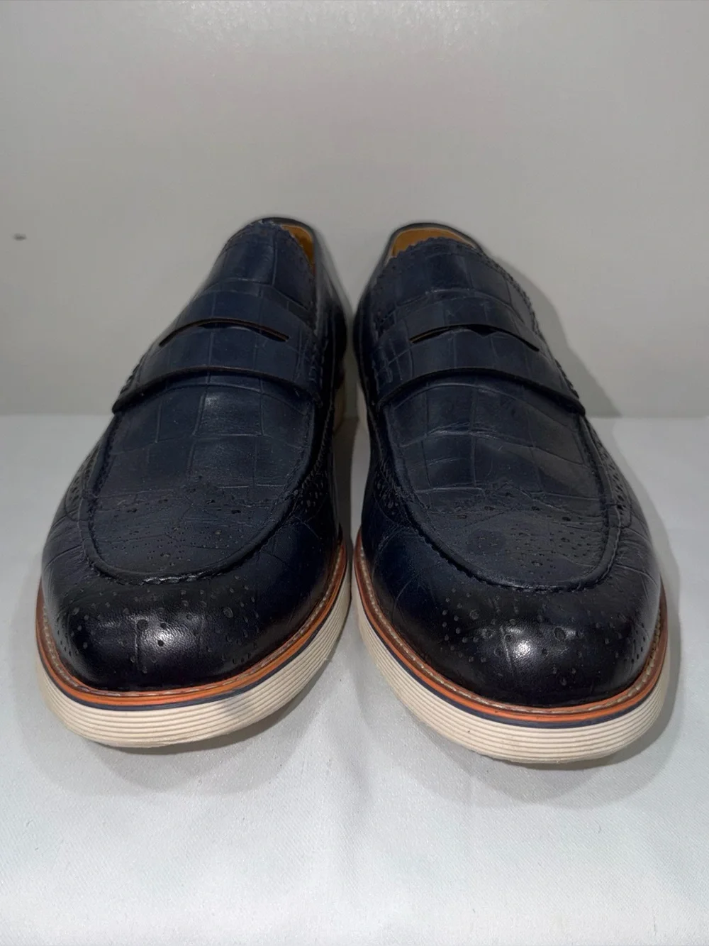 Marc Nolan Branson Mens Blue Leather Wingtip Loafers Shoes